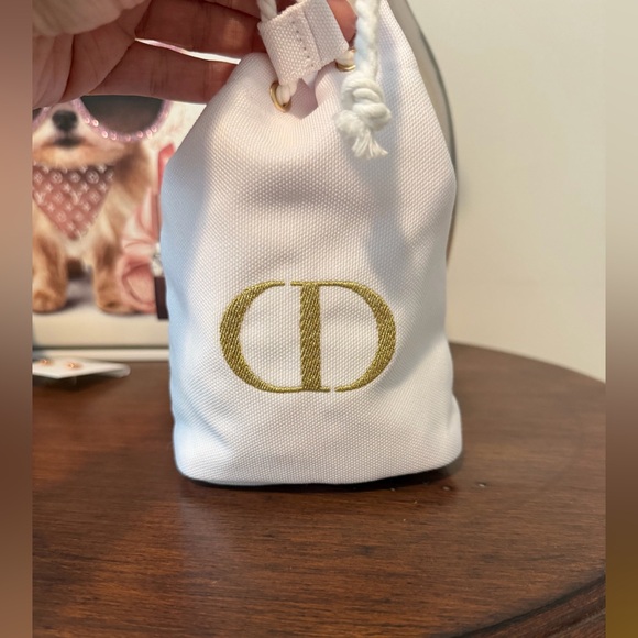 Christian Dior White Pouch with Gold Accents NEW - Picture 3 of 10